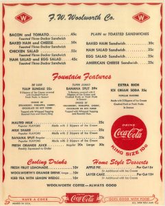 Woolworth Menu with logos from 1960